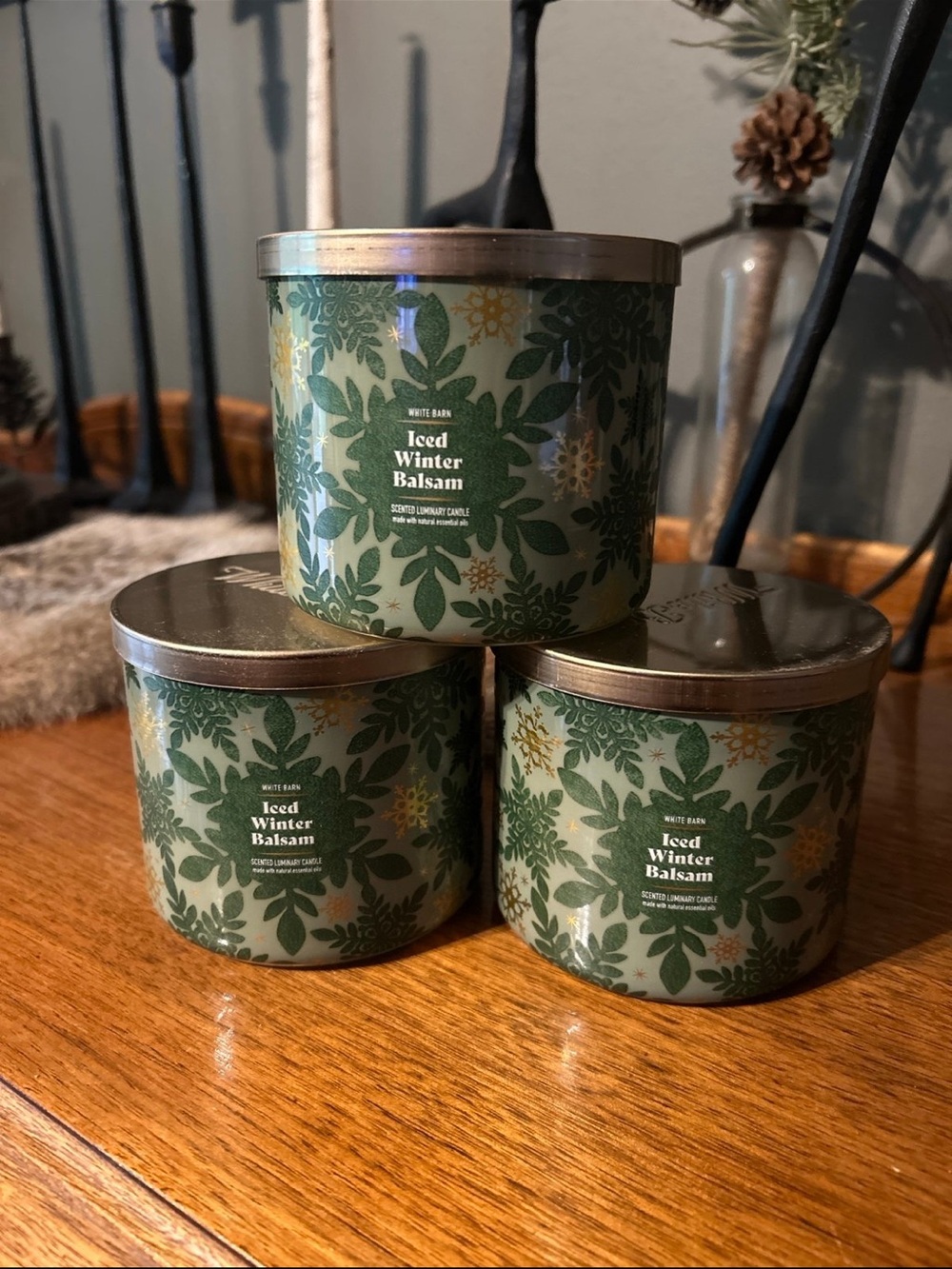 White Barn Iced Winter Balsam 3-Wick Candle Trio - Green